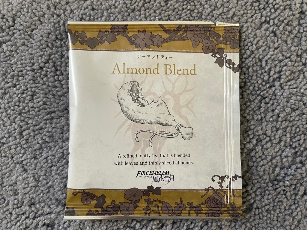 A photograph of the almond blend tea bag